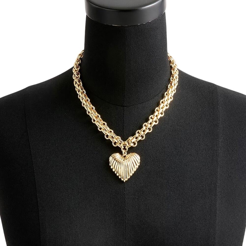 NWT JCrew Heart Pendent Rich Gold Chain Necklace